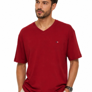 MĘSKI KLASYCZNY T-SHIRT W SEREK BORDO 100% BAWEŁNA ROZMIAR L