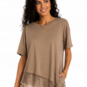BLUZKA DAMSKA |OVERSIZE| Z KORONKĄ| BEŻ| 95% BAWEŁNA |UNIWERSALNY ROZMIAR