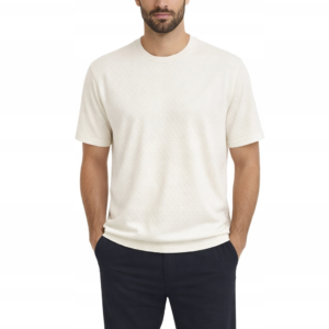 T-SHIRT MĘSKI ECRU ROMBY PÓŁOKRĄGŁY XXL