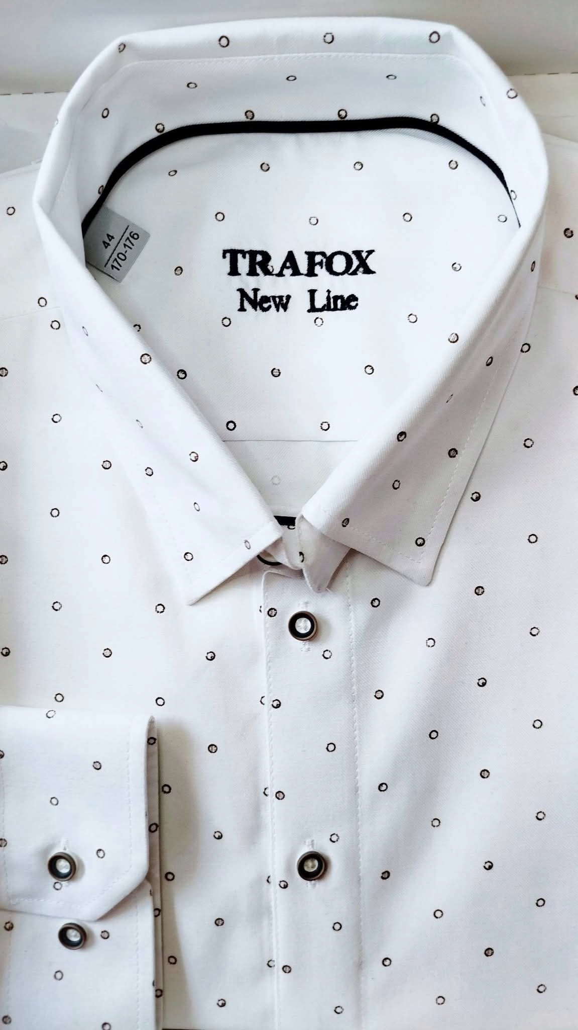 KOSZULA MĘSKA TRAFOX BIAŁA BRĄZ KÓŁECZKA DŁUGI RĘKAW 39 SLIM 170/176