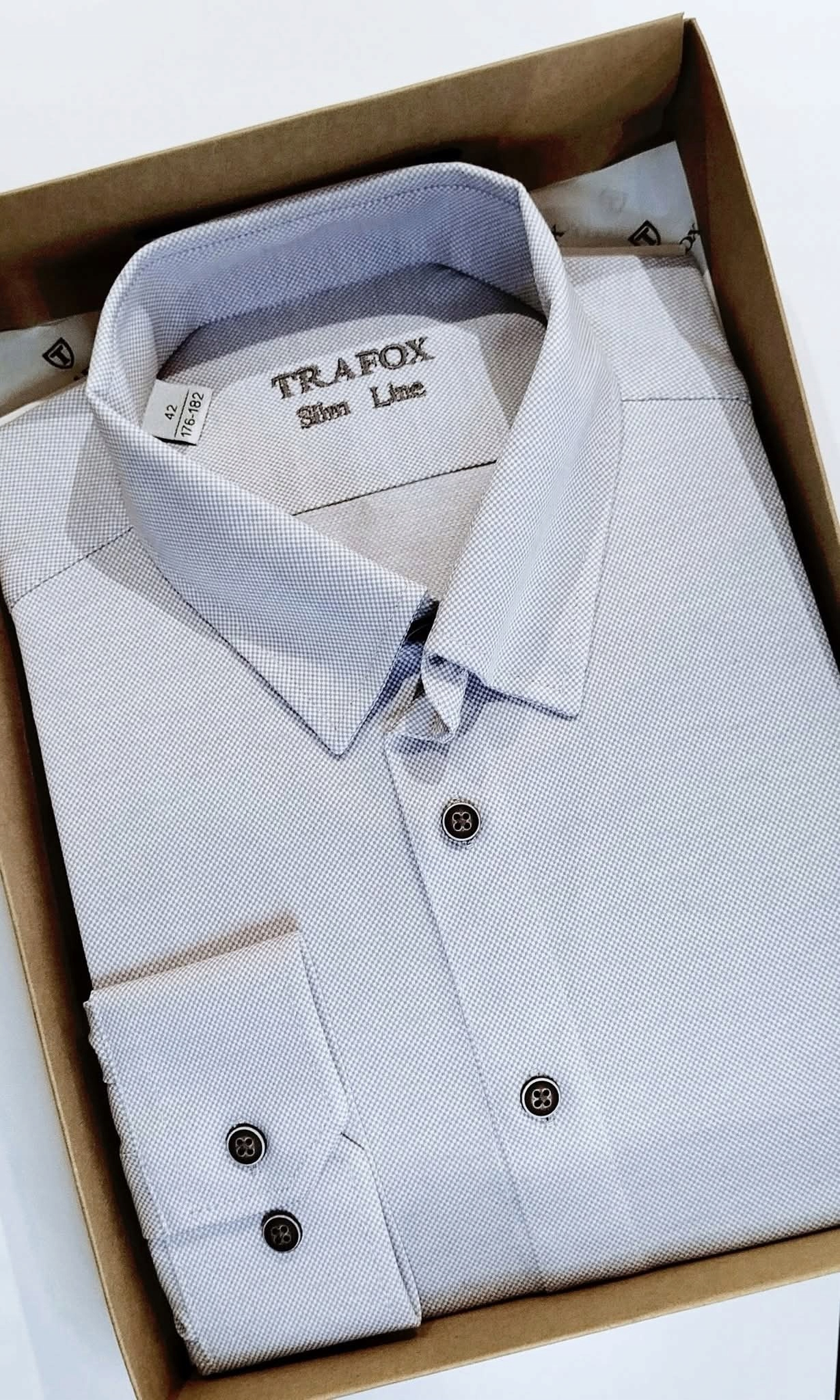KOSZULA TRAFOX DZIANINA BAWEŁNIANA DŁUGI RĘKAW 41 SLIM 182/188 GRIGIO SZARA