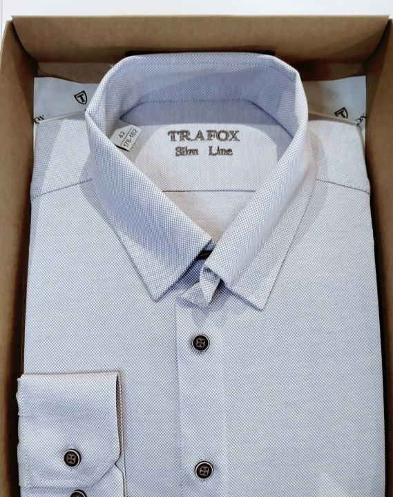 KOSZULA TRAFOX DZIANINA BAWEŁNIANA DŁUGI RĘKAW 41 SLIM 182/188 GRIGIO SZARA - obrazek 2