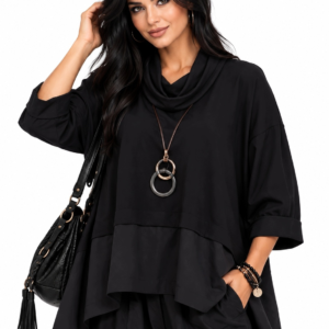 BLUZKA DAMSKA WENDY TRENDY CZARNA LUŹNY FASON GOLF 92% BAWEŁNY UNI ROZMIAR