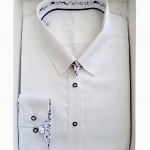 KOSZULA MĘSKA TRAFOX BIAŁA ELEGANCKA KWIATOWA WSTAWKA 44 REGULAR 170/176