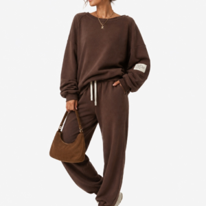 KOMPLET DRESOWY DAMSKI OVERSIZE BLUZA+ SPODNIE CZEKOLADOWY BRĄZ UNI ROZMIAR